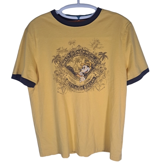 Yellow Disneyland Mickey Mouse Tee With Navy Blue Details Size Small - Picture 1 of 6